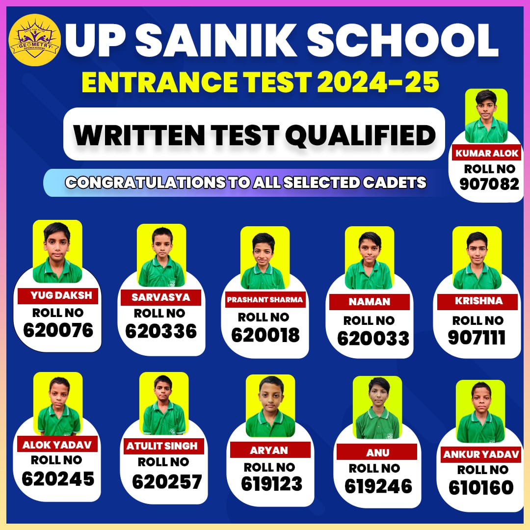 Geometry School Students Excel in UP Sainik School Entrance Test 2024-25